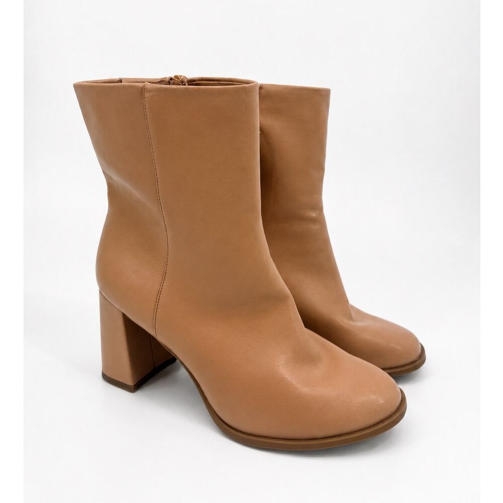A New Day Women Janelle Dress Boots Tan Side Zip Ankle Booties Block Heel Sz 10